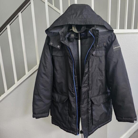 Calvin Klein Hooded Black Coat, Young Adult Unisex SIZE XL - Picture 2 of 11